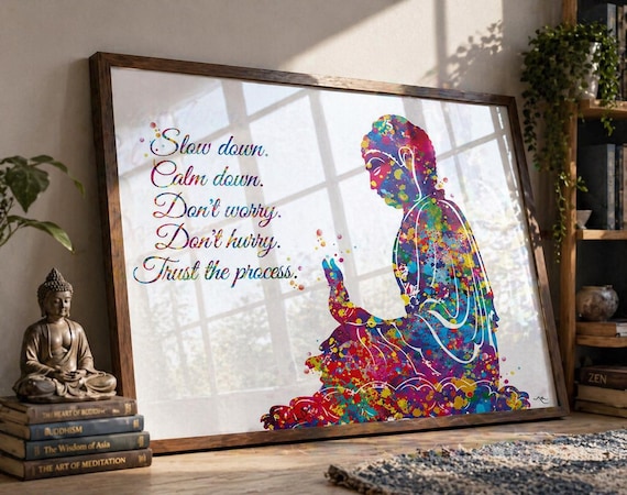 Buddha Watercolor Print: Trust the Process, Meditation Zen Decor-2007