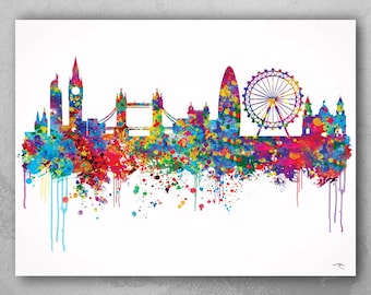 London Skyline Watercolor Print England Housewarming Gift United Kingdom Wall Wedding Gift Poster Wall Decor Art Home Decor Wall Hanging-149