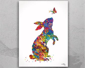Rabbit Watercolor Print, Kids Nursery Decor-352