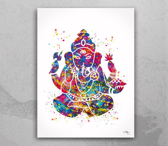 Ganesha Watercolor Print: Hindu God Art, Bohemian Home Decor-475