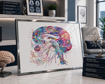 Brain Cranial Nerves Watercolor Print, Neurology Art-173