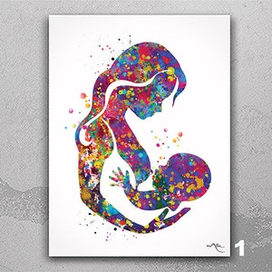 Breastfeeding Mother Watercolor Print Mom Newborn Doula Pregnancy Gift Obstetrician Nursing Baby Shower New Mum Art Clinic Midwife Gift-458