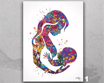 Breastfeeding Watercolor Art Print | Mother and Baby Gift-458