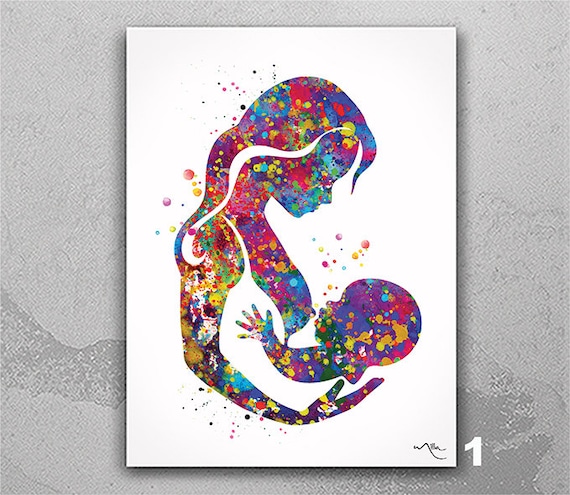 Breastfeeding Watercolor Art Print | Mother and Baby Gift-458