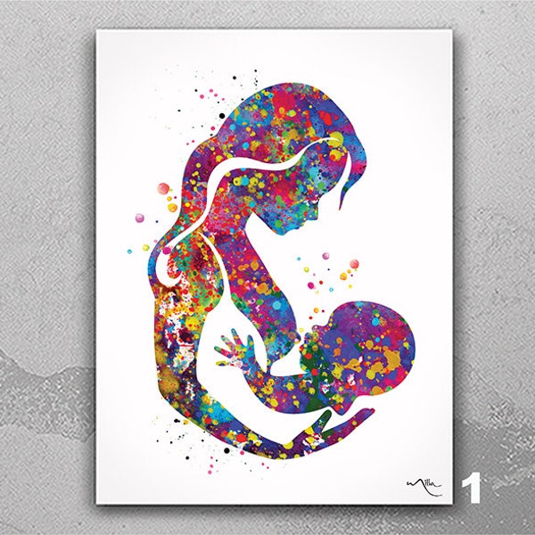 Breastfeeding Watercolor Art Print | Mother and Baby Gift-458