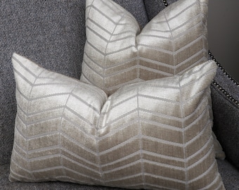 Beige Velvet Pillow Cover, Cut Velvet (Latte), Chevron Throw Pillow, Lumbar Pillow, Designer Accent Pillow, Designer Fabric by Fabricut