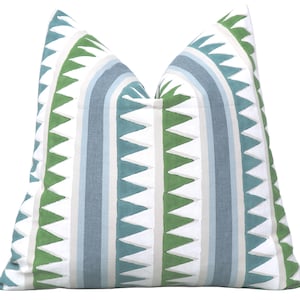 Thibaut Lomita Stripe in Green & Blue Pillow Cover 18x18, 20x20, 22x22, Euro Shams, Lumbar size, Designer Pillow