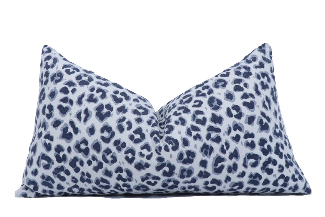 Navy Blue Animal Print Lumbar Pillow Cover, Cheetah Cougar Pillow