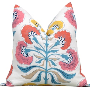 Thibaut Tybee Tree Coral Yellow Decorative Pillow Cover 18x18, 20x20, 22x22, Euro Shams, Lumbar size, Thibaut Pillow Covers, Designer Pillow