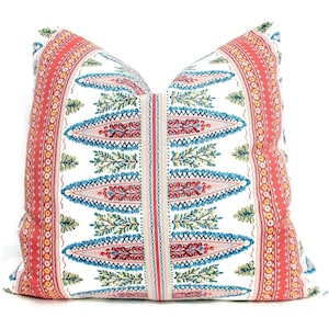 Red  Pink Striped Pillow Cover, Fabricut &quot;Garden Row&quot;  Pillow Cover in Dahlia,  Euro Sham, Lumbar Pillow Cover, Throw Pillow, Accent Pillow