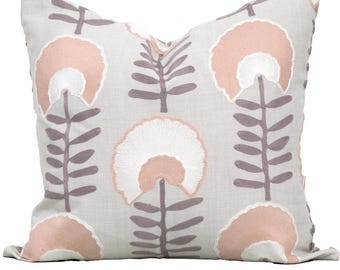 Fabricut Hopps Floral Blush Pillow Cover 18x18, 20x20, 22x22, Euro Shams, Lumbar size, Fabricut Pillow Cover, Designer Pillow