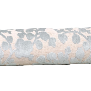 Blossom Cut Velvet Pillow Cover in &quot;Mist Blue&quot;, Bolster Decorative Pillow, Lumbar Pillow Cover, Throw Pillow, Floral Fabric by VernYip