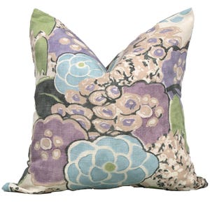Thibaut Laura Lavender and Green Decorative Pillow Cover 18x18, 20x20, 22x22, Euro Shams, Lumbar size, Thibaut Pillow Cover, Designer Pillow