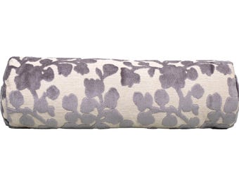 Blossom Cut Velvet Pillow Cover in "Grey", Bolster Decorative Pillow, Lumbar Pillow Cover, Throw Pillow, Floral Fabric by VernYip