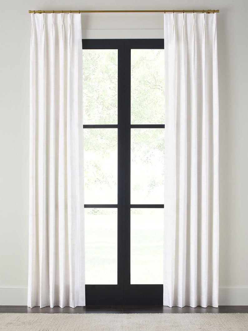 White Linen Curtains - French Pinched Pleat Curtains - Side Drapery ...