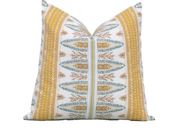 Yellow and White Pillow Cover, Fabricut "Garden Row" Pillow Cover in Daisy, Euro Sham, Lumbar Pillow Cover, Throw Pillow, Accent Pillow