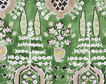 Thibaut Mendoza Suzani Grüner Leinen Kissenbezug: Designer Akzentkissen
