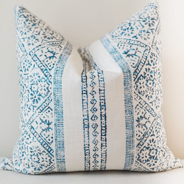 Blue and White Stripe Pillow Cover, La Jolla Stripe "AZURE" Pillow Cover, Ascent Pillow Cover,  Decorative Pillow Cover, Fabricut Textiles.