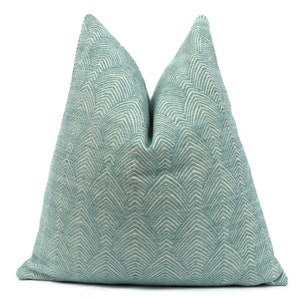 Spa/Aqua Herringbone Pillow Cover, Modern Aqua Pillow Cover, Square Pillow, Euro Sham, Lumbar Pillow, Designer Fabric  &quot;Double Sided&#39;
