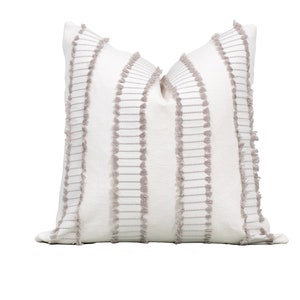Modern White and Gray Pillow Cover, Calders-Fringe in Ash, Euro Shams, Lumbar Pillow Cover, Designer White Throw Pillow, Designer Fabric.
