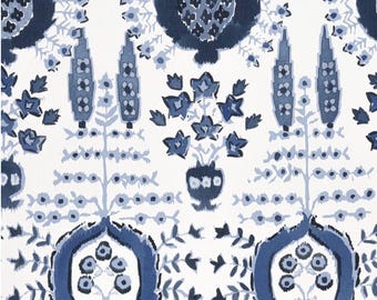 Thibaut Mendoza Suzani Pillow Cover: Blue & White Linen Designer Fabric