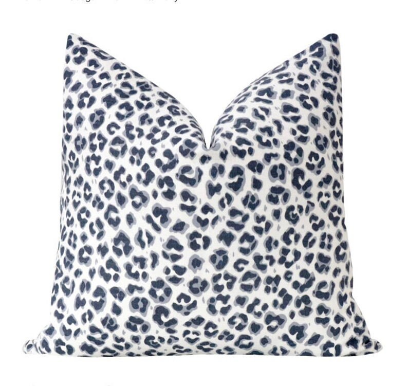 Navy Blue Animal Print Pillow Cover Cheetah Cougar Linen Etsy