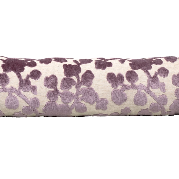 Blossom Cut Velvet Pillow Cover in "LAVENDER", Bolster Decorative Pillow, Lumbar Pillow Cover, Throw Pillow, Floral Fabric by VernYip