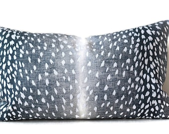 Navy Antelope Lumbar Pillow Cover, Rectangle Pillow Cover, Blush Antelope Pillow Shams, Antelope Throw Pillow Accent, , Vern Yip Fawn Linen