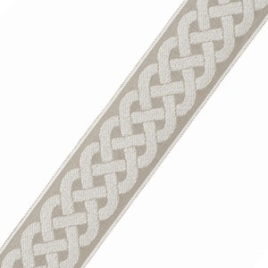 Taupe (gray/white) TRIM By Trend, Braided Trim Tape,  Grey Trim.  2.5" wide, Designer tape for Curtain Panels, Pillows and Roman Shades