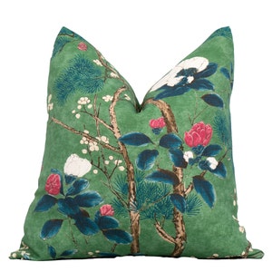 Emerald Green Thibaut Katsura Pillow Cover, Designer Pillows, Euro Sham Cover, Lumbar Pillows, Chinoiserie Pillows, Grand Palace collection.