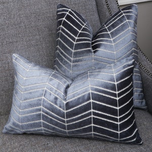 Cut Velvet Pillow Cover (INK),Blue Velvet Throw Pillow, Both-sided, Lumbar Pillow Cover, Accent Pillow, Designer Fabric by Fabricut Textiles