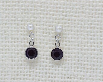 Black Crystal Earrings - Swarovski Crystal Earrings - Silver Earrings - Stud Earrings -Modern - Fashion - Anniversary - Gift for Her