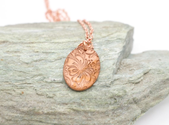 Textured Oval Matte Copper Pendant Necklace