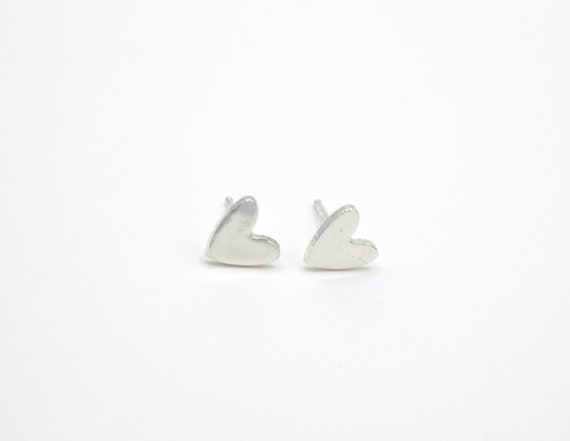 Minimal Sterling Silver Heart Stud Earrings