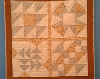 Hand-made cotton patchwork and quilted wall-hanging / quilt. 29 inches square