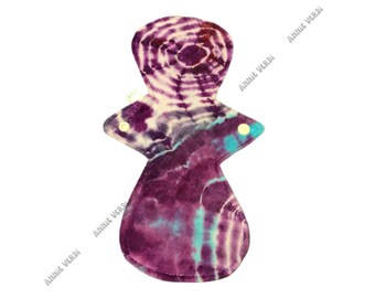 Unique tie dyed cloth pad. An 11" organic bamboo velour topped csp. Regular flow, eco friendly period pad.