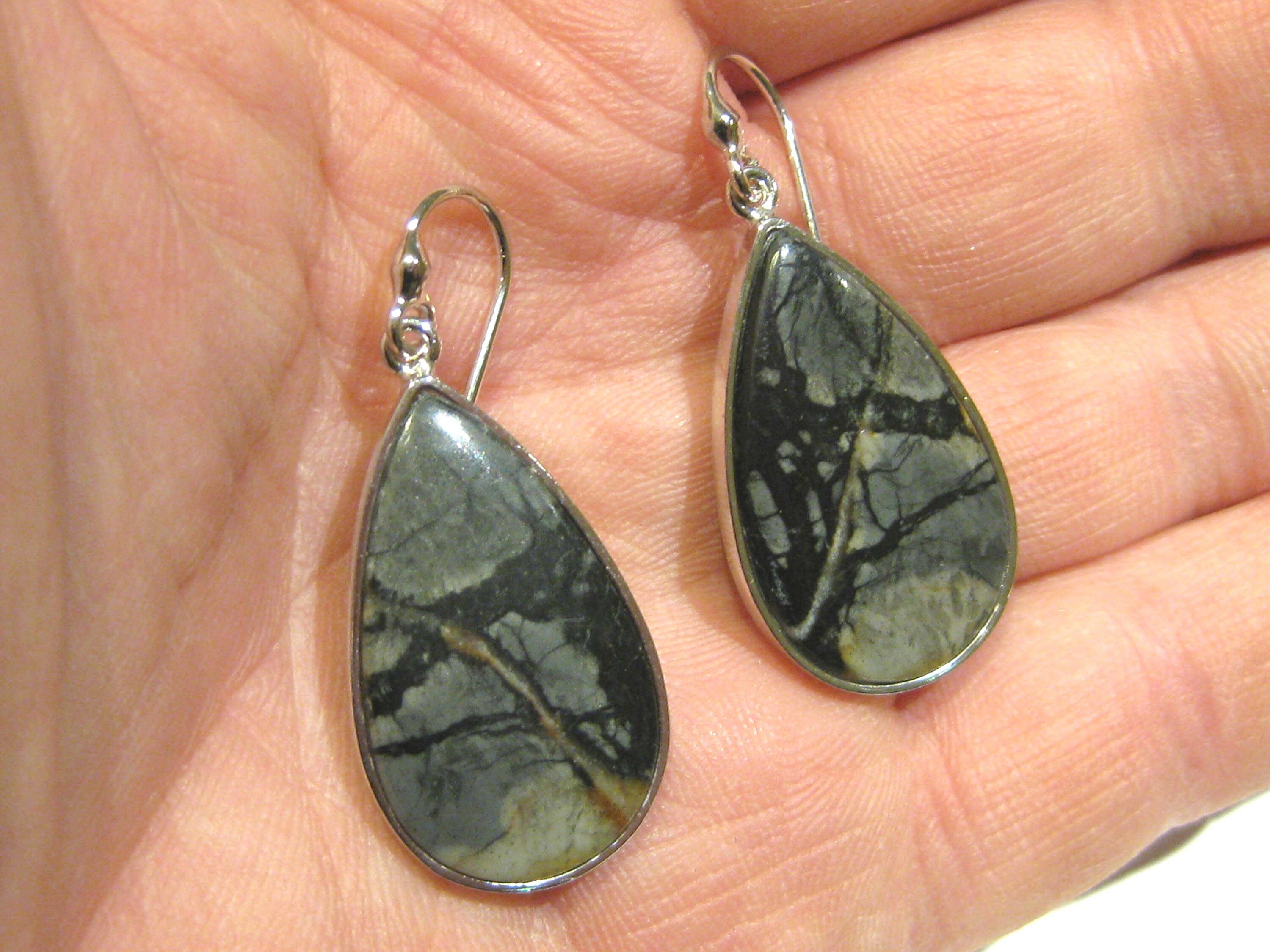 Boucles D'oreilles Fait Main - Argent 925 Sterling Et Jaspe Picasso Marbré - Breloques Uniques #E00446