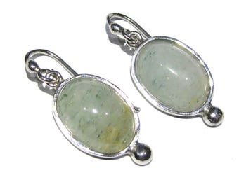 orecchini avventurina verde argento 925% ovali pendenti