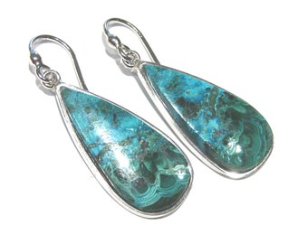 boucles d'oreilles  Malachite  chrysocolle    argent 925%