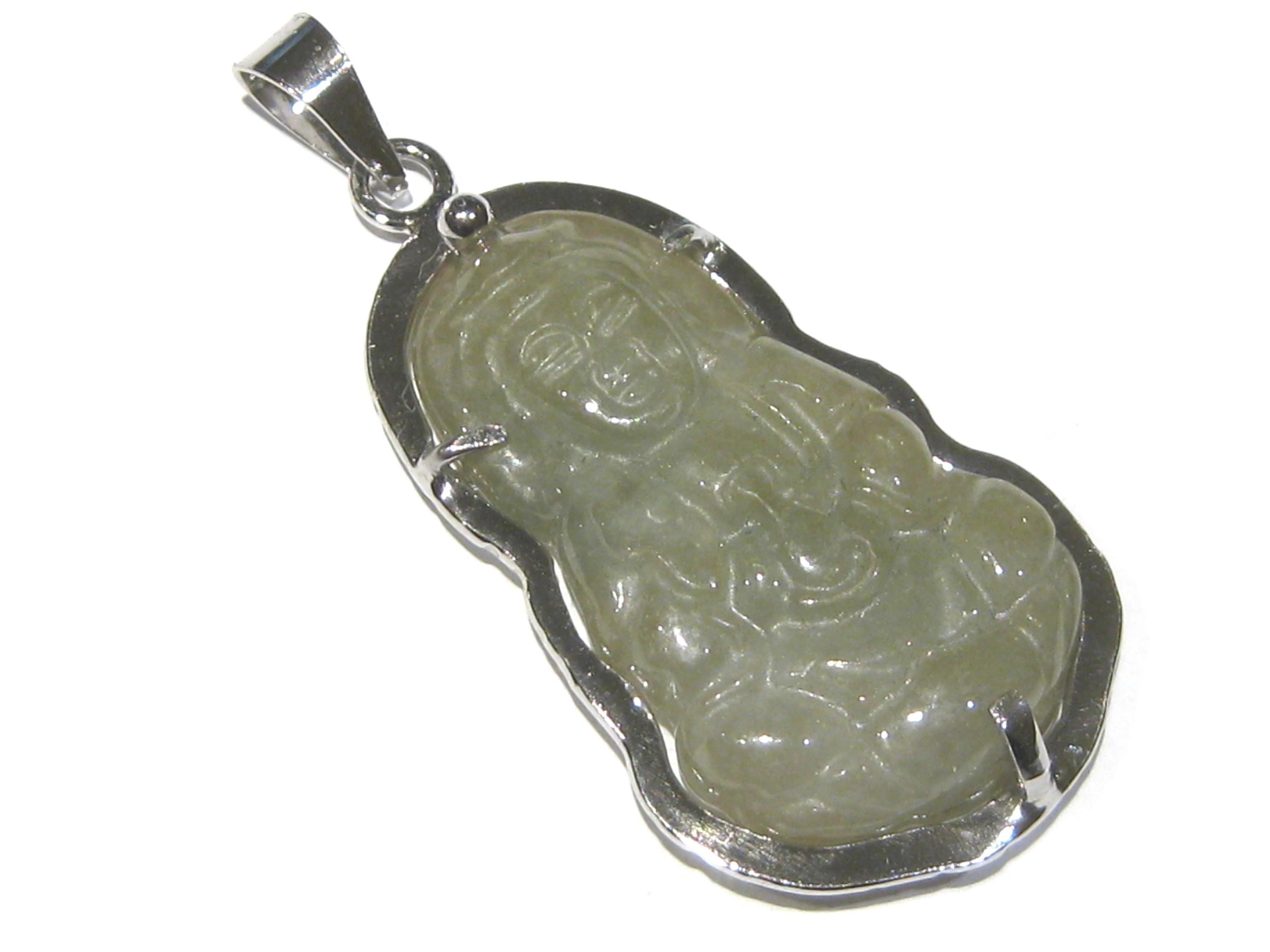 Pendentif Bouddha Rieur En Jade Gris Clair - Pierre Naturelle, Unisexe, Neuf Sans Emballage