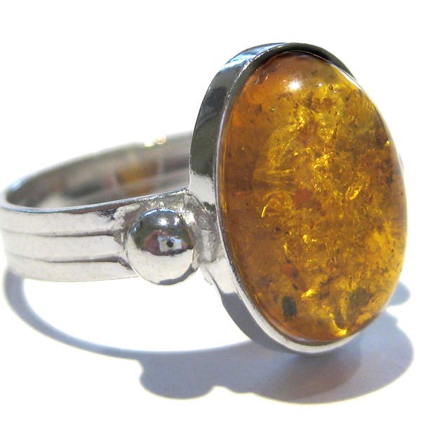 bague ambre jaune argent 925%