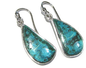 Malachite chrysocolla  earrings silver 925%