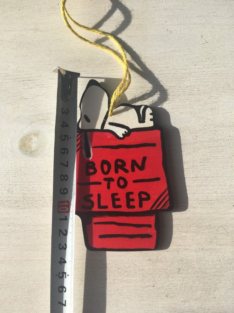 wood ornament newborm mobile toy wood sign Peanuts Snoopy house Born to sleep Wood door hanger pethome sign wall decor