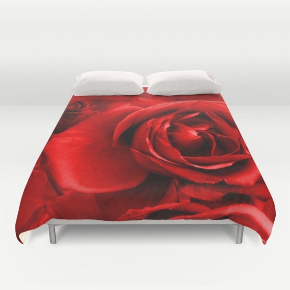 Red Duvet Cover Red Bedding Red Rose Floral Duvet Cover Etsy