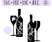 Wine Bottle with Glass SVG digital cut file for htv-vinyl-decal-diy-plotter-vinyl cutter-craft cutter- SVG - DXF Jpeg formats.