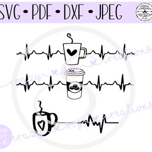 Heartbeat Koffie SVG | Inclusief alle 3 bestanden | Digitaal cutbestand | HTV Cut-bestand | Vinyl Stencil Cut File | PNG | Jpeg | Dxf | Pdf