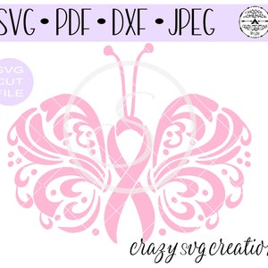 Cancer Butterfly Ribbon SVG | Pink Breast Cancer digital cut file for htv vinyl cutter-craft cutter- SVG - DXF Png & Jpeg formats.