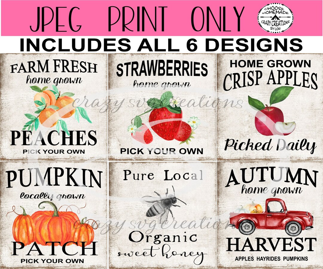 Farm Market Sign Bundle | Jpeg Format Print Only | Includes 6 Designs ...