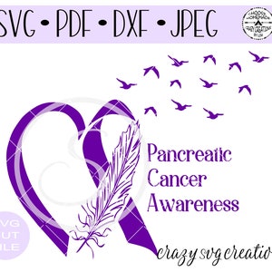 Pancreatic Cancer Awareness Heart Ribbon SVG fichier de coupe numérique pour htv-vinyl-decal-diy-plotter-vinyl cutter - SVG - DXF Png - Jpeg formats.