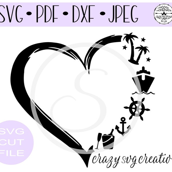 Cruise Distressed Heart SVG | Cruising Heart  Digital Cut File | HTV Cut File | Vinyl Stencil Cut File | PNG | Jpeg | Dxf | Pdf